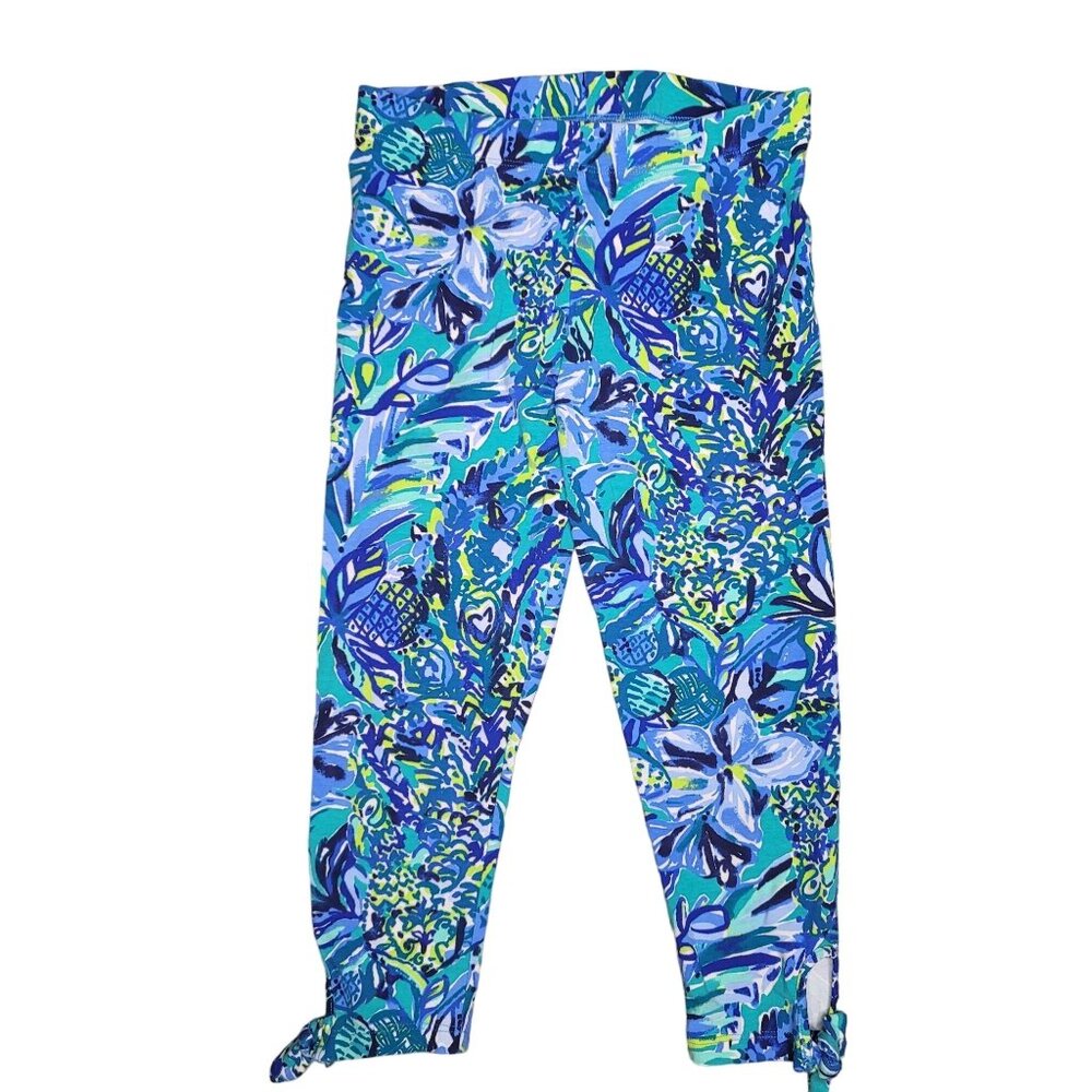 Lilly Pulitzer Girls Floral tropical neon Print Leggings with bow Size L 8/10